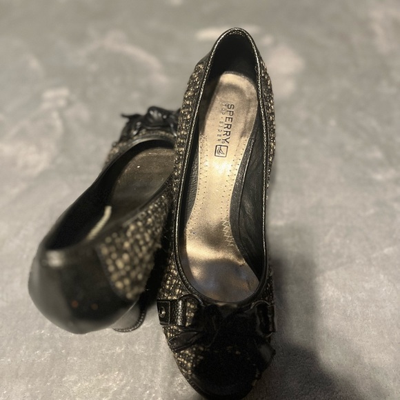 Sperry Top Sider peep toe wedge leather tweed NWOT Size 8 - Picture 6 of 12
